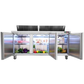 VEVOR Commercial Refrigerator, 72" Sandwich & Salad Prep Table, 17.73 Cu. Ft Stainless Steel Refrigerated Food Prep Station with 18 Pans, Cut Board