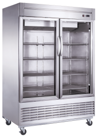 Dukers Commercial Double Glass Door Upright Bottom-Mounted Reach-in Refrigerator in Stainless Steel