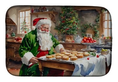 Cookies with Santa Claus Father Christmas Dish Drying Mat Absorbent Dish Drying Mat Pad for Kitchen Counter Dish Drainer Mat for Countertop, 14 x 21"