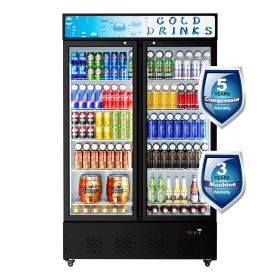 Commercial Beverage Refrigerators Glass Door Refrigerator Commercial with LED Light, 40 Cu.ft and 10 Shelves