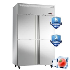 4 Door Dining Room Refrigerator with 8 Adjustable 48" Wide Stainless Steel Shelves 36 Cubic Feet Temperature Control 33°F~40°F