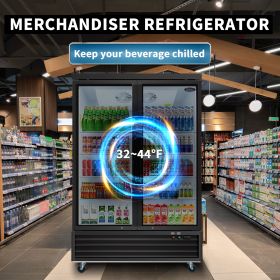 ORIKOOL Glass Door Merchandiser Refrigerator 44.7 Cu.ft Swing Door Commercial Display Refrigerators Merchandising Refrigeration