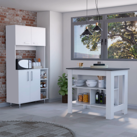 Surrey 2 Piece Kitchen Set, Kitchen Island + Pantry Cabinet , White /Walnut (Color: White /Onyx)