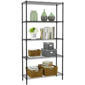 5 Shelf Wire Shelving Unit Garage NSF Metal Shelf Organizer Large Storage Shelves Heavy Duty Height Adjustable Utility Commercial Grade Steel Layer Sh (Color-Size: Black - 14" x 36" x 72")