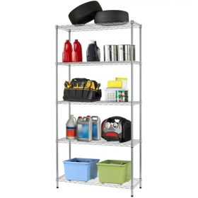 5 Shelf Wire Shelving Unit Garage NSF Metal Shelf Organizer Large Storage Shelves Heavy Duty Height Adjustable Utility Commercial Grade Steel Layer Sh (Color-Size: Silver - 14" x 36" x 72")