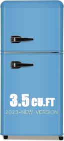 Fridge with Freezer Mini Retro Red 3.5 Cu.ft Compact Refrigerator Small Apartment with Adjustable Mechanical Thermostat (Color: Blue)